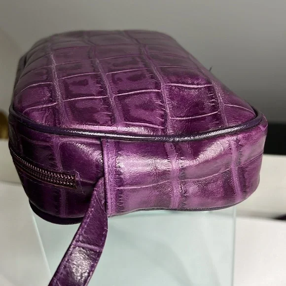 Purple Croc Embossed Leather Made in Italy Shoulder Crossbody Bag - Picture 7 of 14
